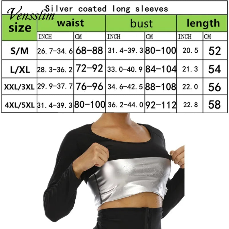 Vensslim Body Shaper Sauna Suits Sweat Slimming Waist Trainer Corset Long Sleeve Fat Burn Shirt Women Workout Tummy Control Tops