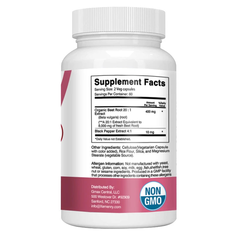 Organic Beetroot Capsules 8000 mg - Athletic Performance, Digestive and Heart Health Supplement