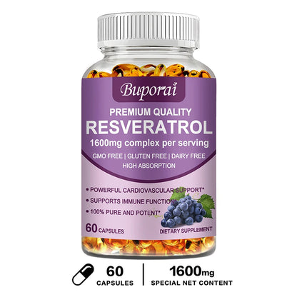Resveratrol Capsules - Antioxidant Supplement for Heart and Cell Health, Supports Healthy Skin and Immune System 60 Capsules