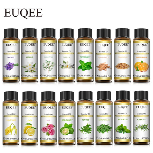 EUQEE 10ml Natural Plant Essential Oil with Dropper For Diffuser Humidifier Lavender Jasmine Eucalyptus Vanilla Essential Oils - Badiee Stylez