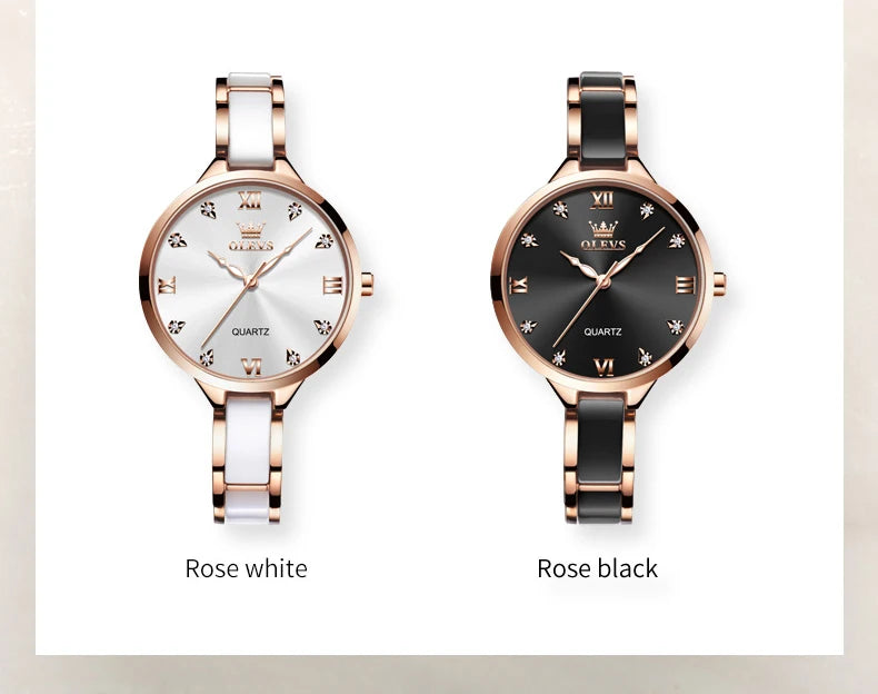 OLEVS 5872 Women Watch Elegant Luxury Original Quartz Watch Waterproof Luminous Ceramic Strap Watches For Women Bracelet Set