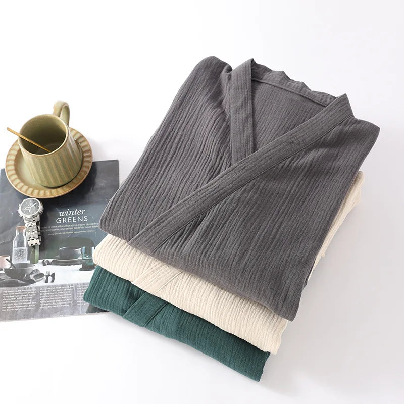 2025 Japanese New Spring/Summer Couple Kimono Robe 100% Cotton Crepe Cloth Men's and Women's Bathrobe Thin Home Sleeping Robe
