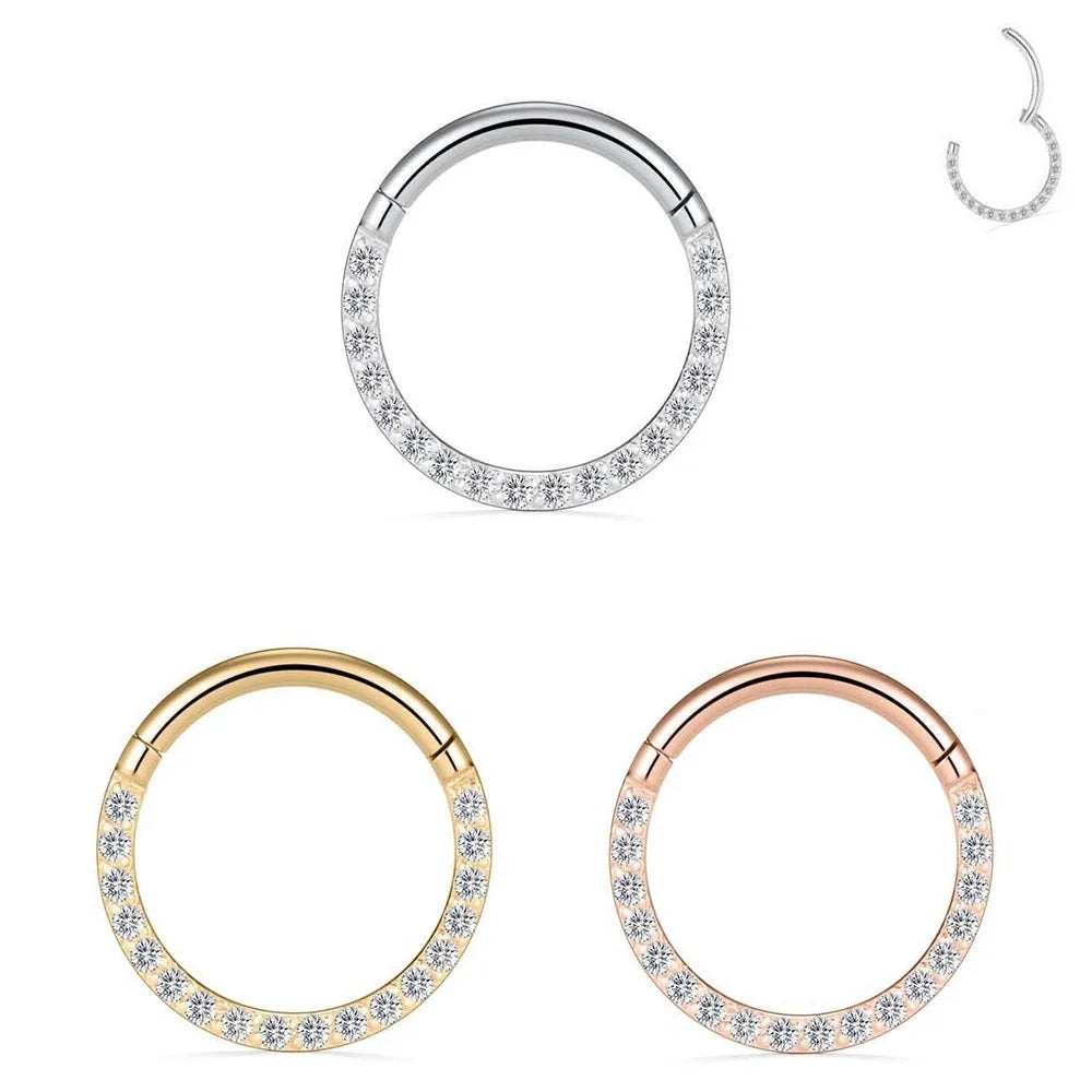 Surgical Steel Nose Rings Hinged Segment Ear Cartilage Tragus Earrings Helix Hoops CZ Septum Clicker Piercing Body Jewelry