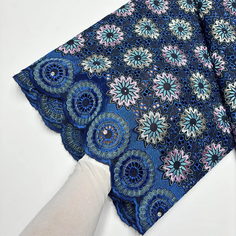 Original Austria Pure Cotton Lace Fabric 2024 High Quality Swiss Voile Embroidery Stones Lace Fabric For Women Celebration Dress