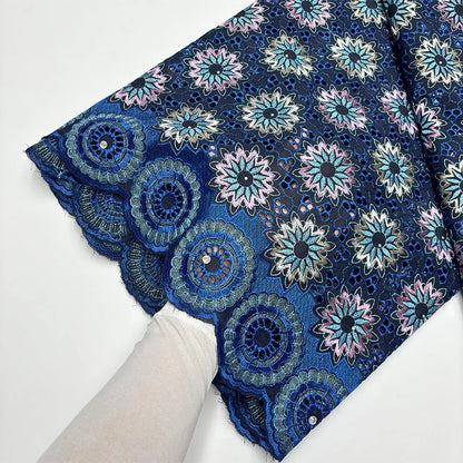 Original Austria Pure Cotton Lace Fabric 2024 High Quality Swiss Voile Embroidery Stones Lace Fabric For Women Celebration Dress