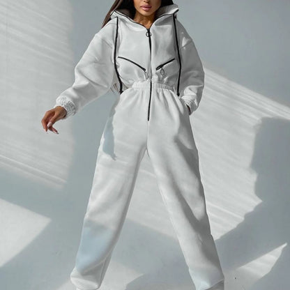 Autumn Women's Monochrome Long-Sleeved Jumpsuit Solid Color Zip-up Sportswear Female Winter Casual Tracksuit Fashionable Hoodies Badiee Stylez