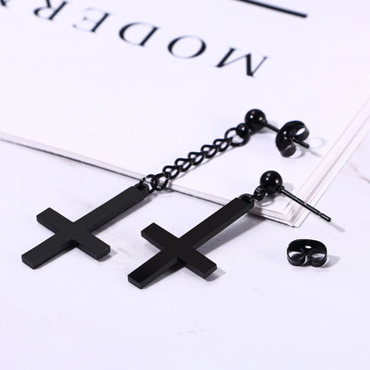 BONISKISS Men Women Stainless Steel Inverted Upside Down Cross Earring Church of Satan Temple Occult Satanic Witchy Stud Jewelry