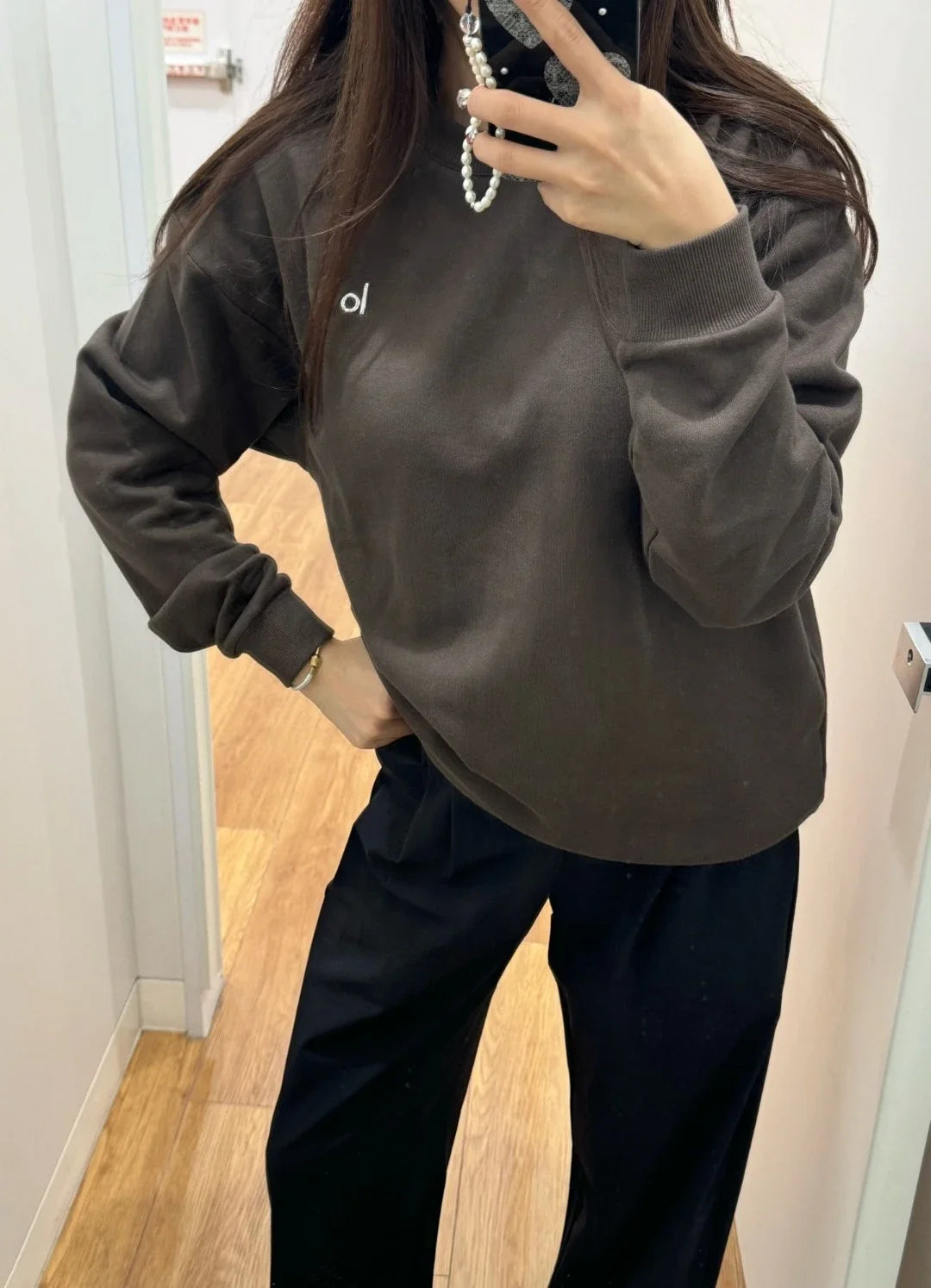 Fashion Trends Solid Long Sleeves Top Spring Black Red Round Neck Sweatshirts Simple Classic Letter Loose Casual Sports Top