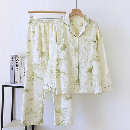 New large size pajamas women cotton crepe home service cotton long sleeve trousers suit simple and comfortable summer and autumn 12