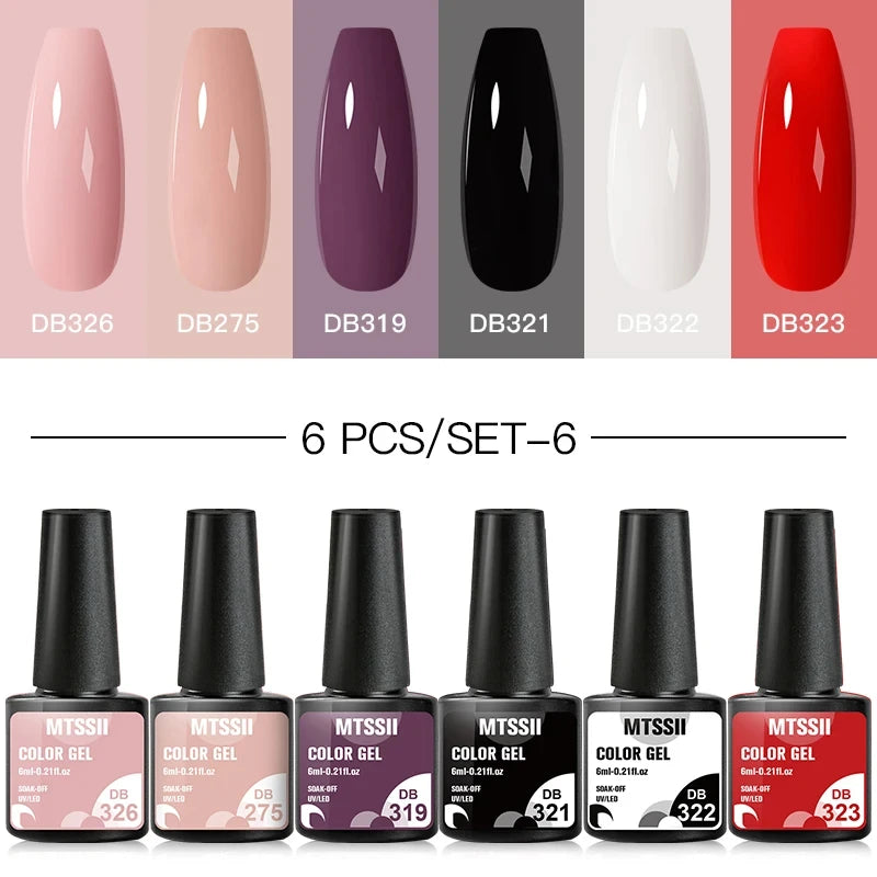 6PCS/SET Glitter Bright Pink Peach Gel Nail Polish Kit Spring Colorful Semi Permanent Soak Off Art UV Gel Varnish For Manicure ZH16955