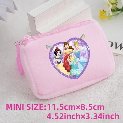 Princess Disney Kids Anime Plush Coin Purse Girls Mini Wallet Printed Moneybag Kawaii Square Portable Storage Bag Birthday Gifts 1pcs-015