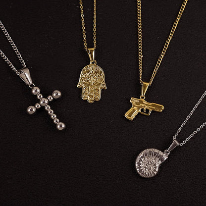 RHYSONG Geometric Stainless Steel 18K Gold Plated Snake Cross Palm Conch Mushroom Pistol Pendant For Women Diy Findings Jewelry