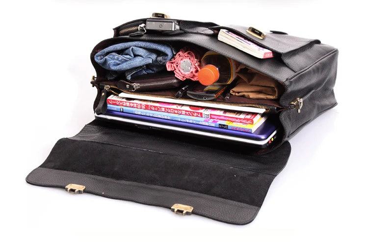 FANCODI Genuine Leather Briefcase men Business Bag Male Portfolio Attache Case Leather 15.6" Laptop Bag Office tote Handbag big