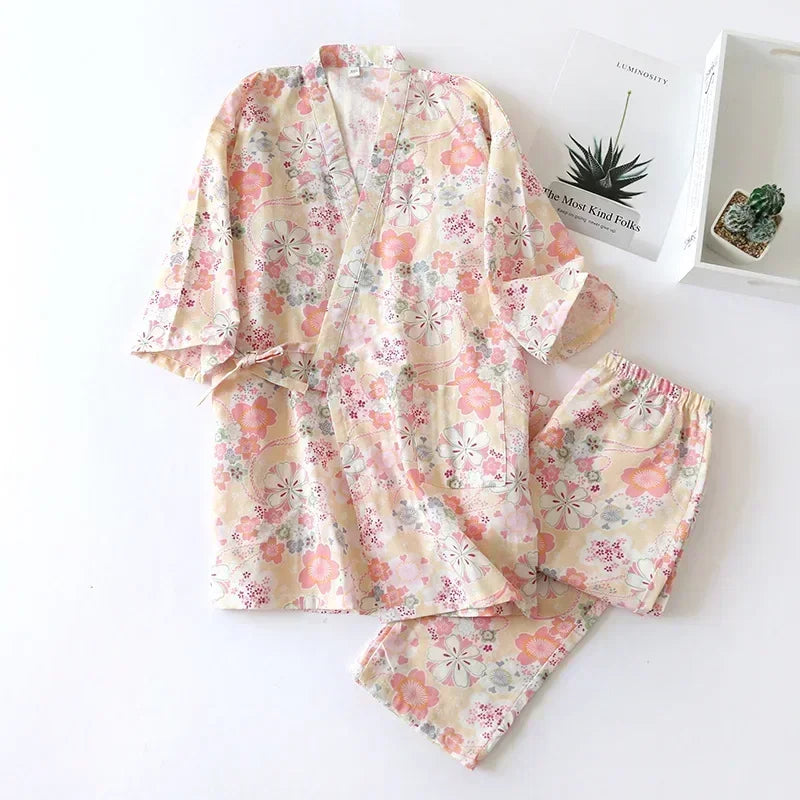Japanese-style kimono cotton fresh style pajamas suit female casual spring and summer pajamas pajamas two-piece home service 02