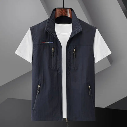 Men's Summer vest 2024 Thin Style Multi Pocket Waterproof Durable Large Size Casual Outdoor Travel Vest Men's Sleeveless Jacket