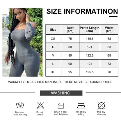 Women Fashion Bodycon Slim Fitting Jumpsuit Backless Long Sleeve Off Shoulder  Autumn Winter One Piece Casual Outfit Ladies Badiee Stylez