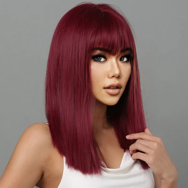 Fashion black synthetic wig female Qi bangs long hair festival daily wig chemical fiber mechanism full head wig