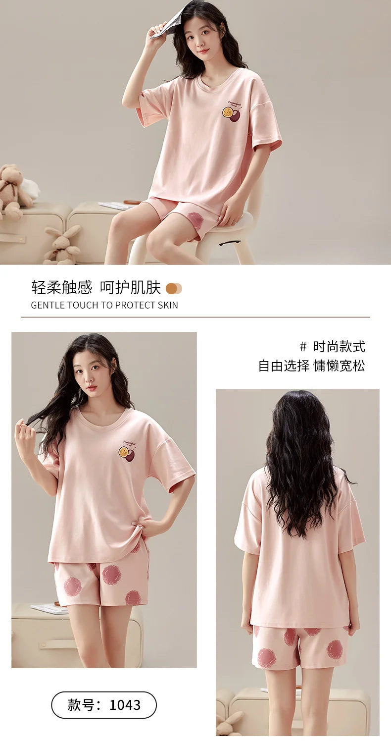 Summer 100% Cotton Women's Pajamas With Padded Bra Sweet Princess Cartoon Comfortable Short Sleeve Shorts Pajama Sets