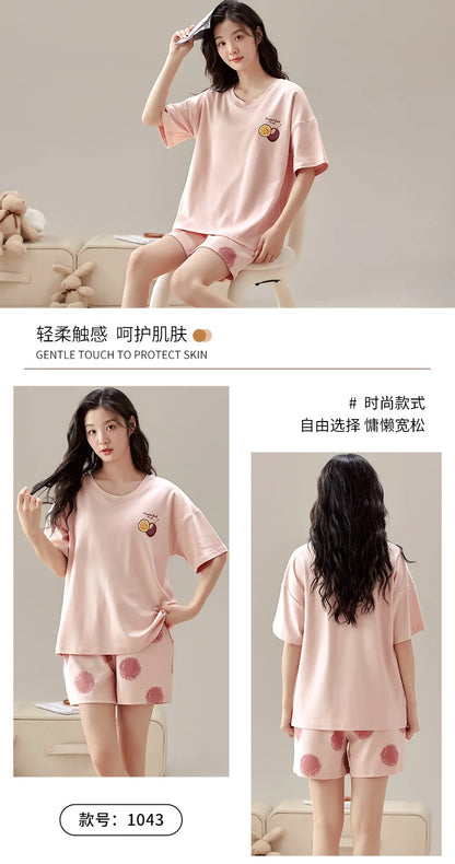 Summer 100% Cotton Women's Pajamas With Padded Bra Sweet Princess Cartoon Comfortable Short Sleeve Shorts Pajama Sets