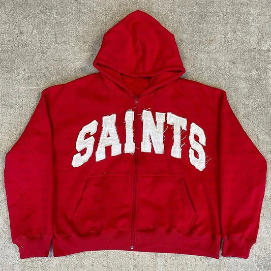 Y2K New European and American Fashion High Street Trendy Sweatshirts Hip Hop Zipper Jacket for Men Letter Patch Loose Hoodies