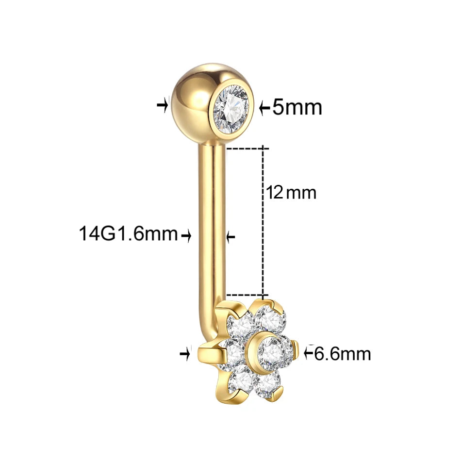 1PC Titanium Christina Piercing Flower Vertical Hood Intimate Piercing Gold Color Sexy Belly Rings Surface Jewelry for Men Women Badiee Stylez