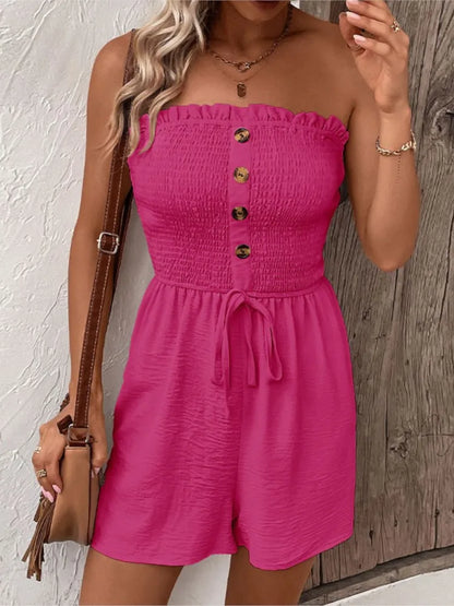 Summer Fashion Splicing Women's Solid Color Sexy Sleeveless Bra Button Tie Waist Casual Comfortable Jumpsuit Shorts 3/4