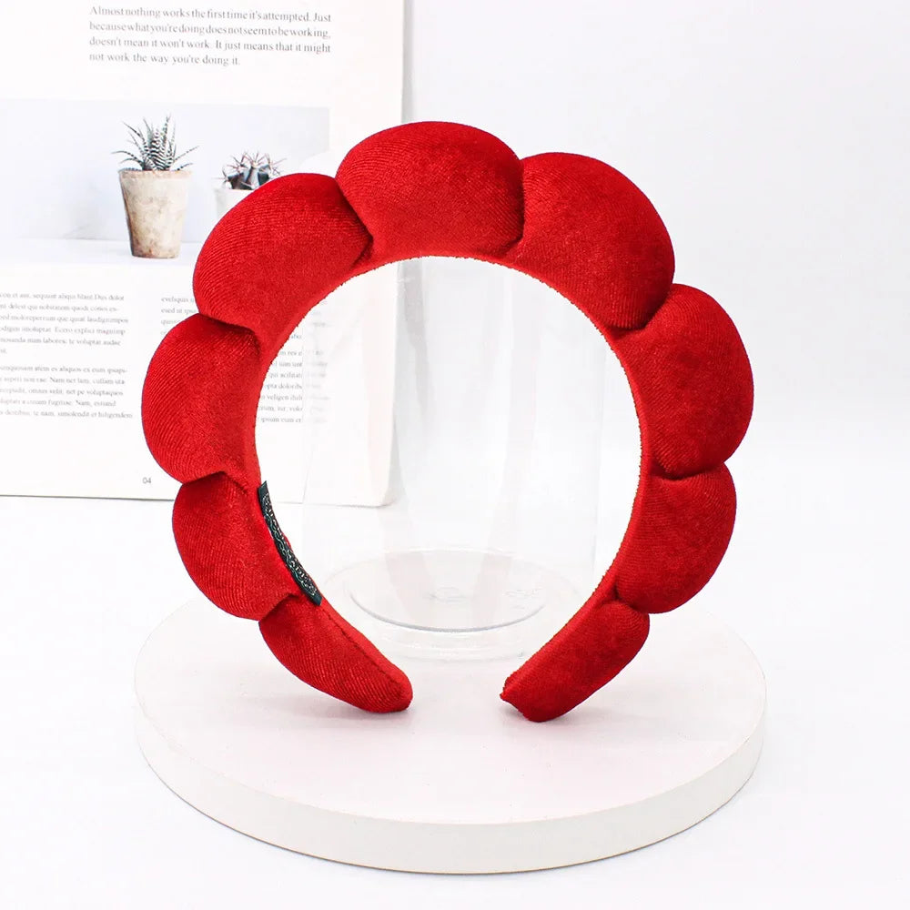 Sponge Spa Headband Velvet Washing Face Wide Padded Headband Skin Care Makeup Removal Shower for Women Girls Hair Accessories Red