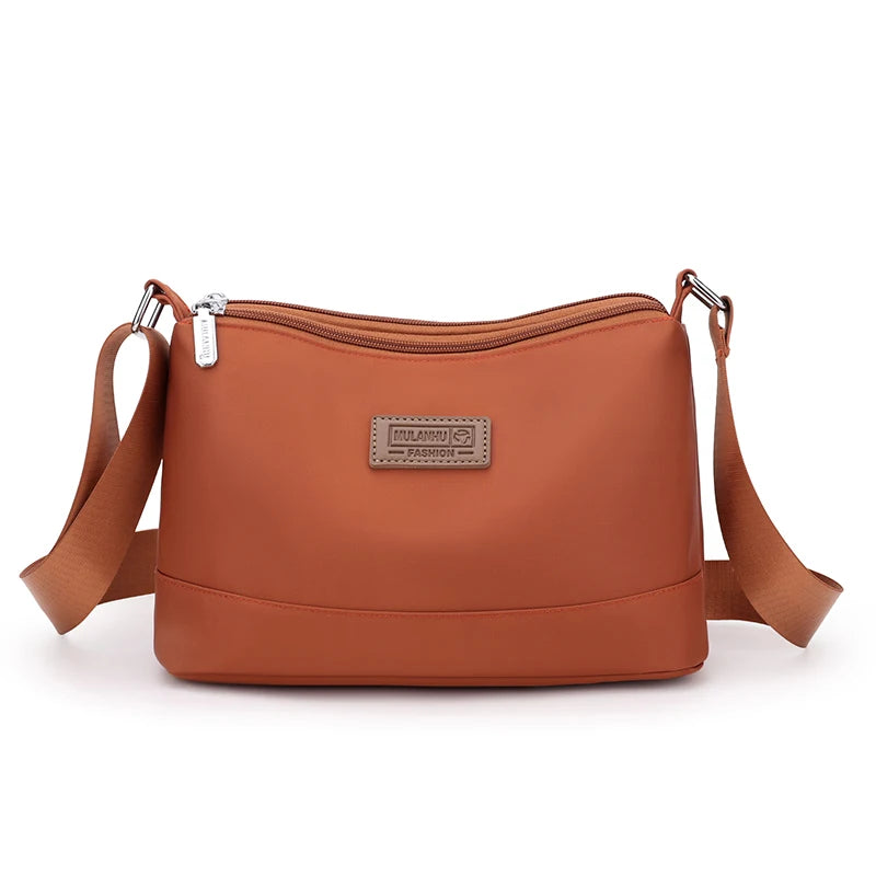 Waterproof Nylon Women Shoulder Bag Three Layers Handbag Ladies Crossbody Bags for Mother Girls Messenger Travel Daily Use Bags Huoli Orange