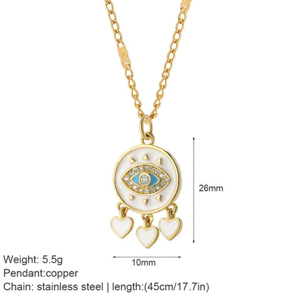 Heart Evil Blue Eye Sun Necklace for Women Cute Dog Bee Elephant Gold Color Pendant Woman's Collars Long Stainless Steel Chains NK066goldAC210268G5