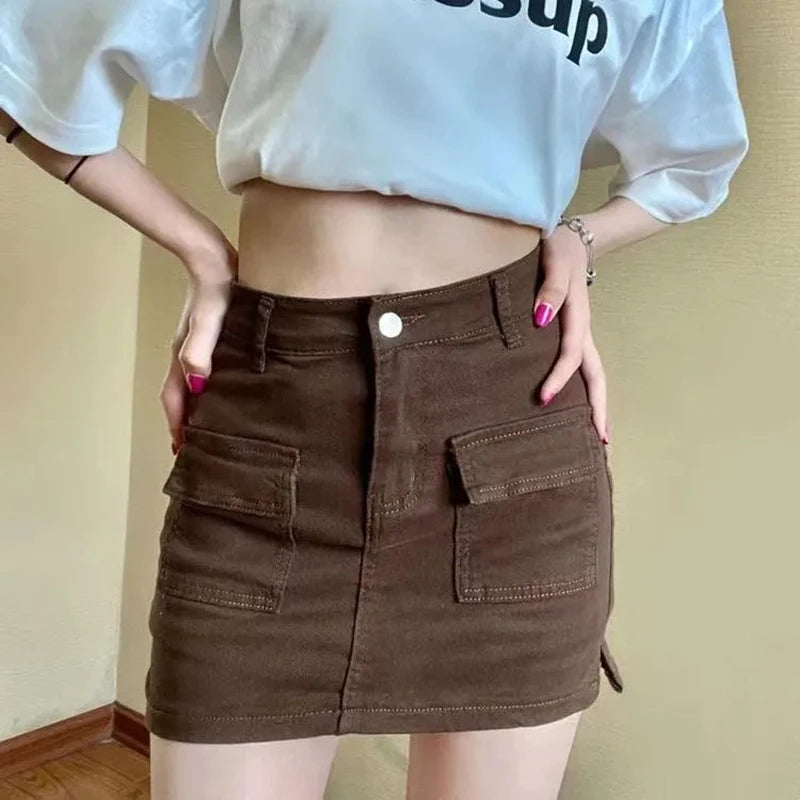 Xpqbb Summer Denim Short Skirt for Women Sexy Slim High Wiast Wrap Hip Mini Skirts Woman Korean Chic Pockets Shorts Jeans Skirt Badiee Stylez