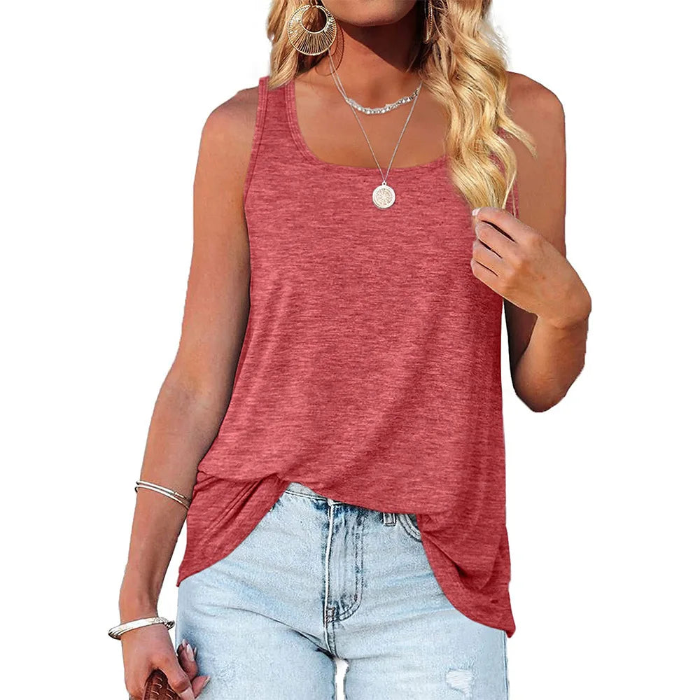 Womens Tank Tops U Neck Dolphin Hem Casual Flowy Summer Sleeveless Tunic Tshirts