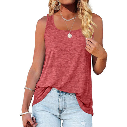 Womens Tank Tops U Neck Dolphin Hem Casual Flowy Summer Sleeveless Tunic Tshirts