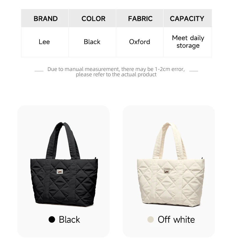 LEE Large Soft Puffer Bag Women Big Size College Students Laptop Book Quilted Tote Bag Lady Down-filled Shopping School Bags