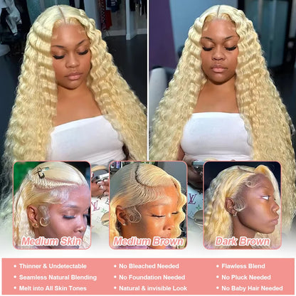 613 Blonde HD Lace Frontal Wig 13x4 13×6 Deep Wave Lace Front Human Hair Wig Colored Curly Wigs Water Wave Wigs For Women ﻿ ﻿ Badiee Stylez