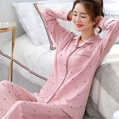 New Women's Imitation Cotton Pyjamas Homewear Set Girls Spring and Autumn Pajamas Homewear Ladies Long-Sleeved Cardigan Homewear