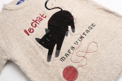 2025 Autumn and winter men's and women's American retro fun cute cat jacquard knitted sweater loose and lazy couple's top Badiee Stylez