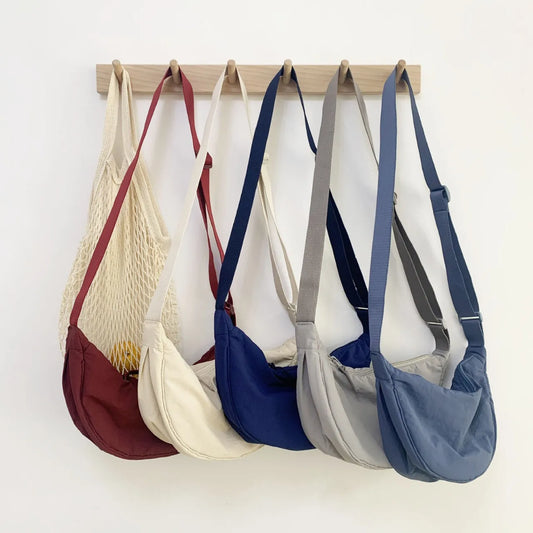 Casual Nylon Hobos Shoulder Bags for Women Lightweight Portable Ladies Crossbody Bag Simple Solid Color Female Handbags Purse