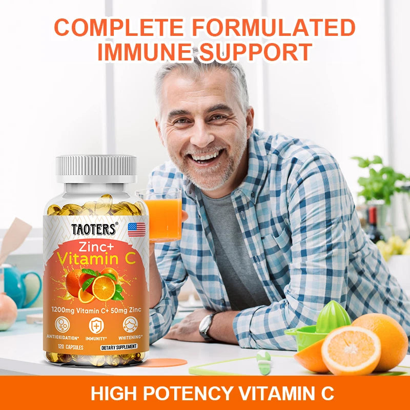 Taoters Vitamin C + Zinc Supplement - High Absorption - Immune System, Skin Health Vitamins - Antioxidant Supplement