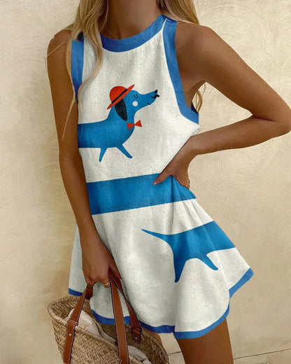 Women Sleeveless Dress Cute Sardines Fish Graphic Print Summer New Short Dress Beach Vacation Party Girl Skirts Dress 14