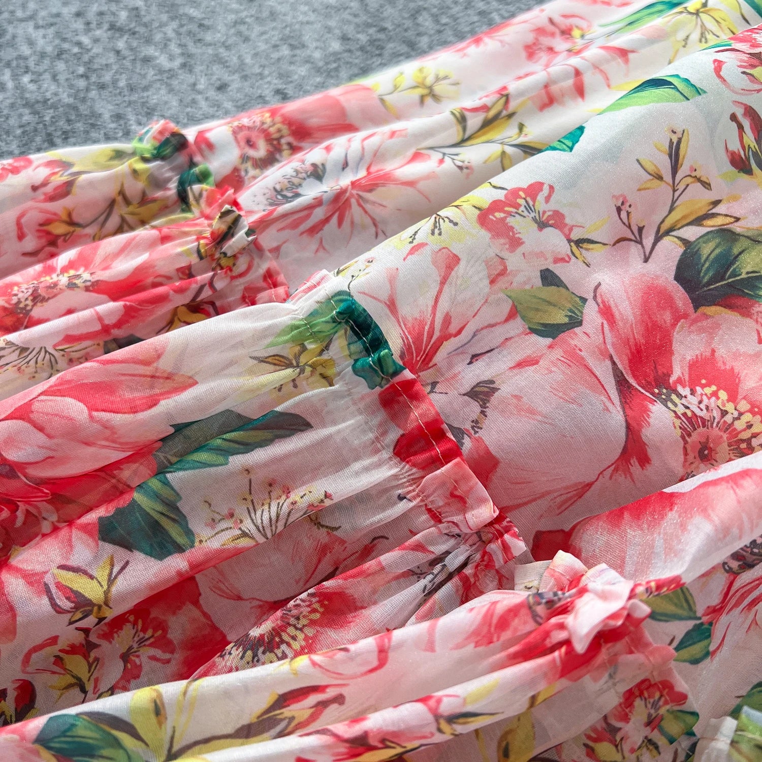 Chic vintage long sleeve lantern sleeve V-neck print pleated Elegant Fairy korean dress women clothing Long dress