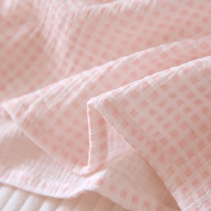 2025 Japanese summer new women's pajamas suit short-sleeved shorts two-piece 100% cotton crepe simple checked thin home clothes