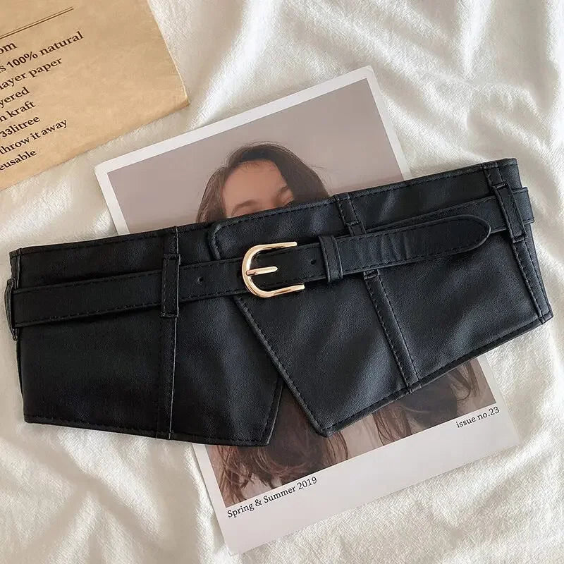 Belt for Women's Fashion with Dress and Coat Design Elastic Waistband Black Versatile Wide Belt Designer Belt