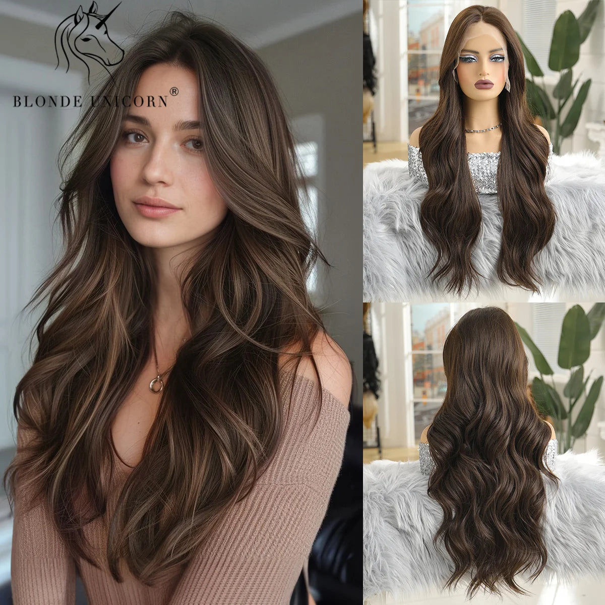 13x6 Lace Front Wig Blonde Wave Synthetic Wigs for Women Daily Party Cosplay Use Heat Resistant Fiber Hair SWLF8002-1BR28 1pc 150%|CHINA|26inches