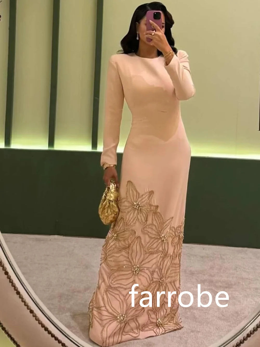 Customized Classic Jersey Pleat Flower A-line O-Neck Midi Dresses Evening Dresses Exquisite Modern Style Pastrol Unisex Chinese Badiee Stylez