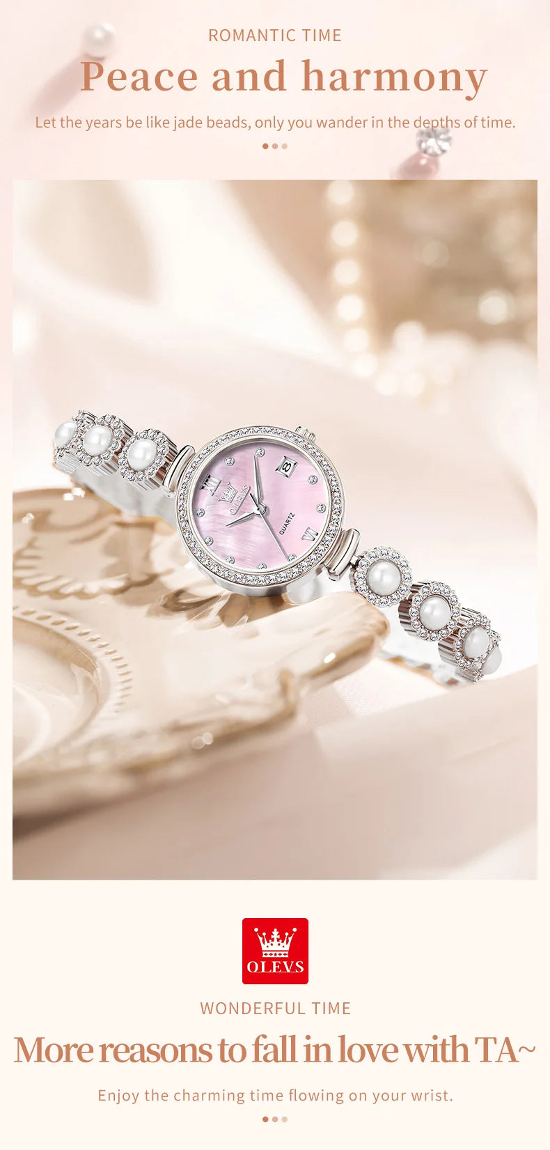 OLEVS 5635 Fully Diamond Pearl Hand Chain Watch Fashion Elegant Waterproof Women's Watches Original Quartz Wrist Watch for Women