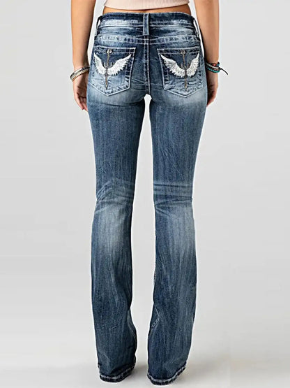 Women's simple Denim flared pants European and American style casual jeans suitable for daily travel