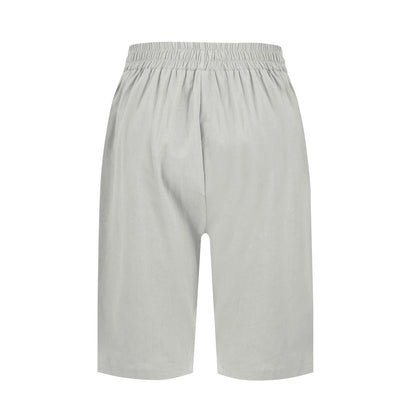 Womens Capris Cotton Linen Pants Drawstring Elastic Waist Pants Casual Cropped Trousers Daily Breeches Five Half Pants Pantalone