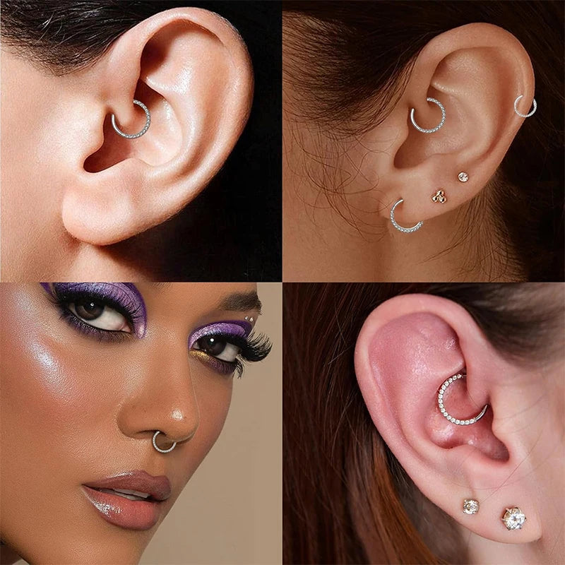 Surgical Steel Nose Rings Hinged Segment Ear Cartilage Tragus Earrings Helix Hoops CZ Septum Clicker Piercing Body Jewelry