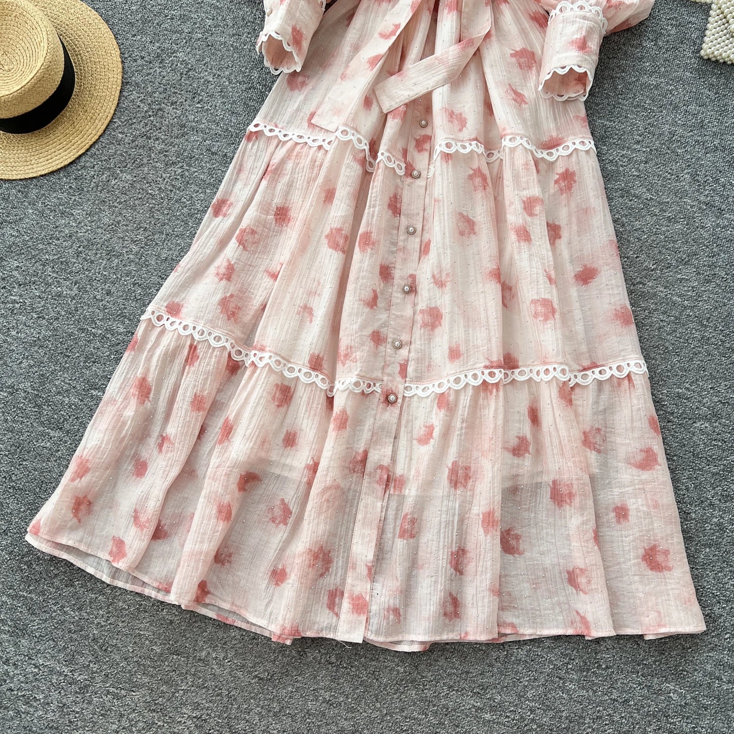 Chic vintage rhinestone lace-up slim Elegant Fairy korean fashion Boho Sundress women clothing Long dress