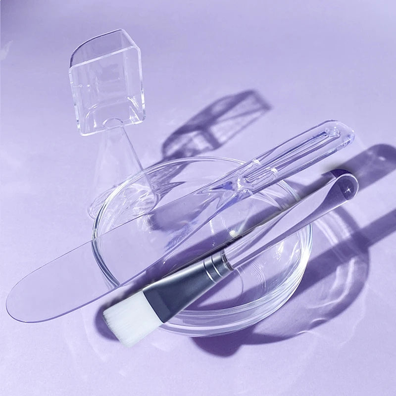 Skin Care DIY Mask Set Clear Rod Mud Mixing Bowl Spoon Set Soft Applicator Brushes for Face Deep Cleaning Portable Beauty Tools Set F-4pcs